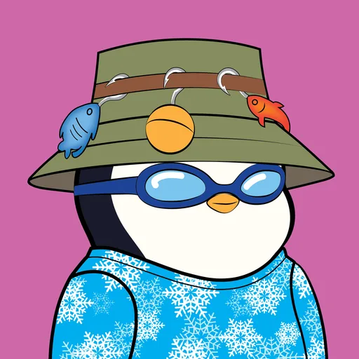 Pudgy Penguin #1912: Christmas Sweater Blue · Goggles · Bucket Hat Green