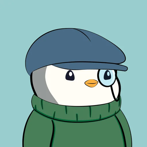 Pudgy Penguin #5311: Turtleneck Green · Monocle · Flat Cap Blue