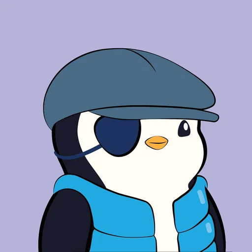 Pudgy Penguin #6230: Puffer Blue · Eyepatch · Flat Cap Blue